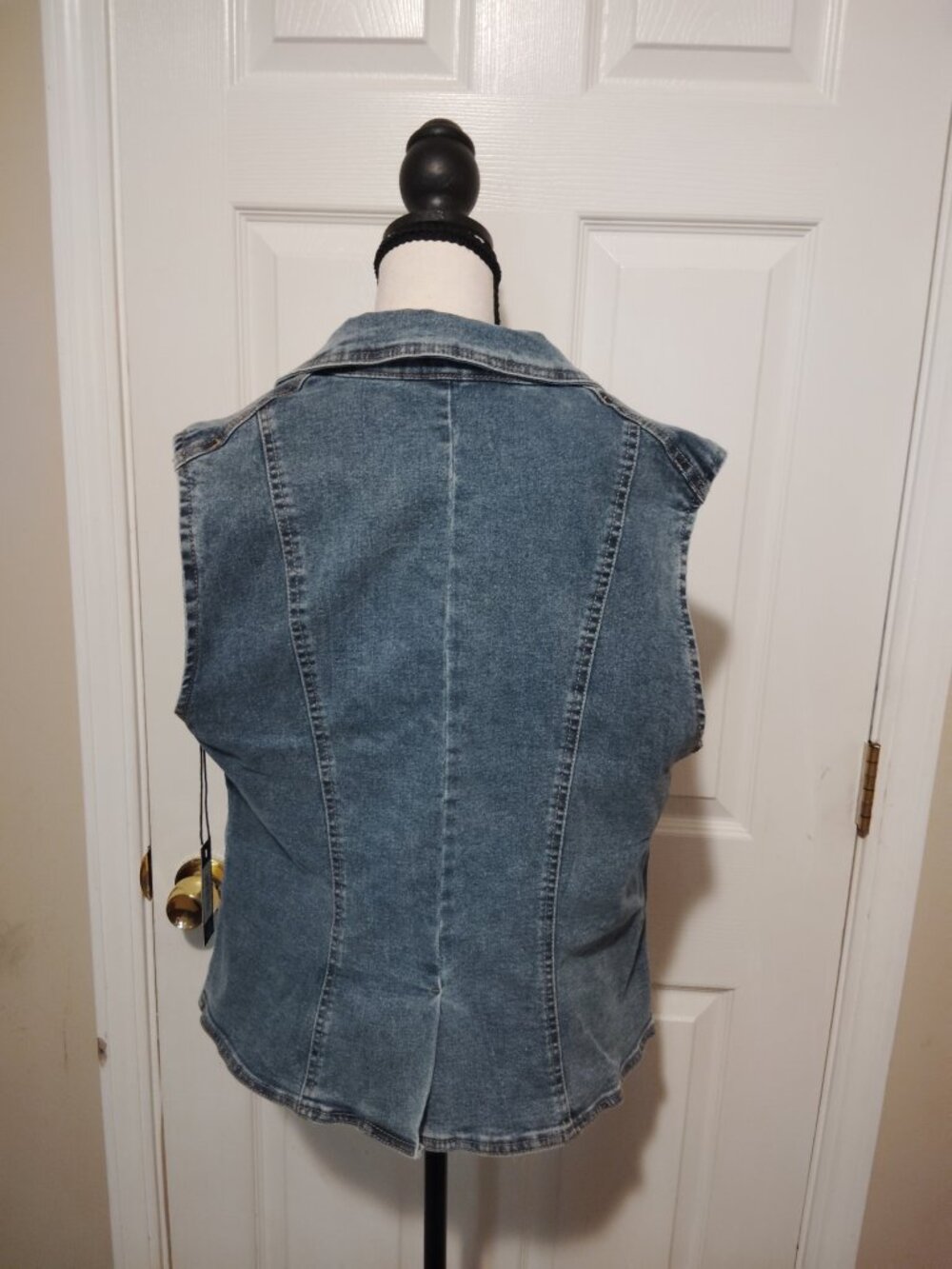 Dictionary Women's Fashion Denim Vest Blazer Double- Breasted Blue Gold Buttons - Picture 4 of 6